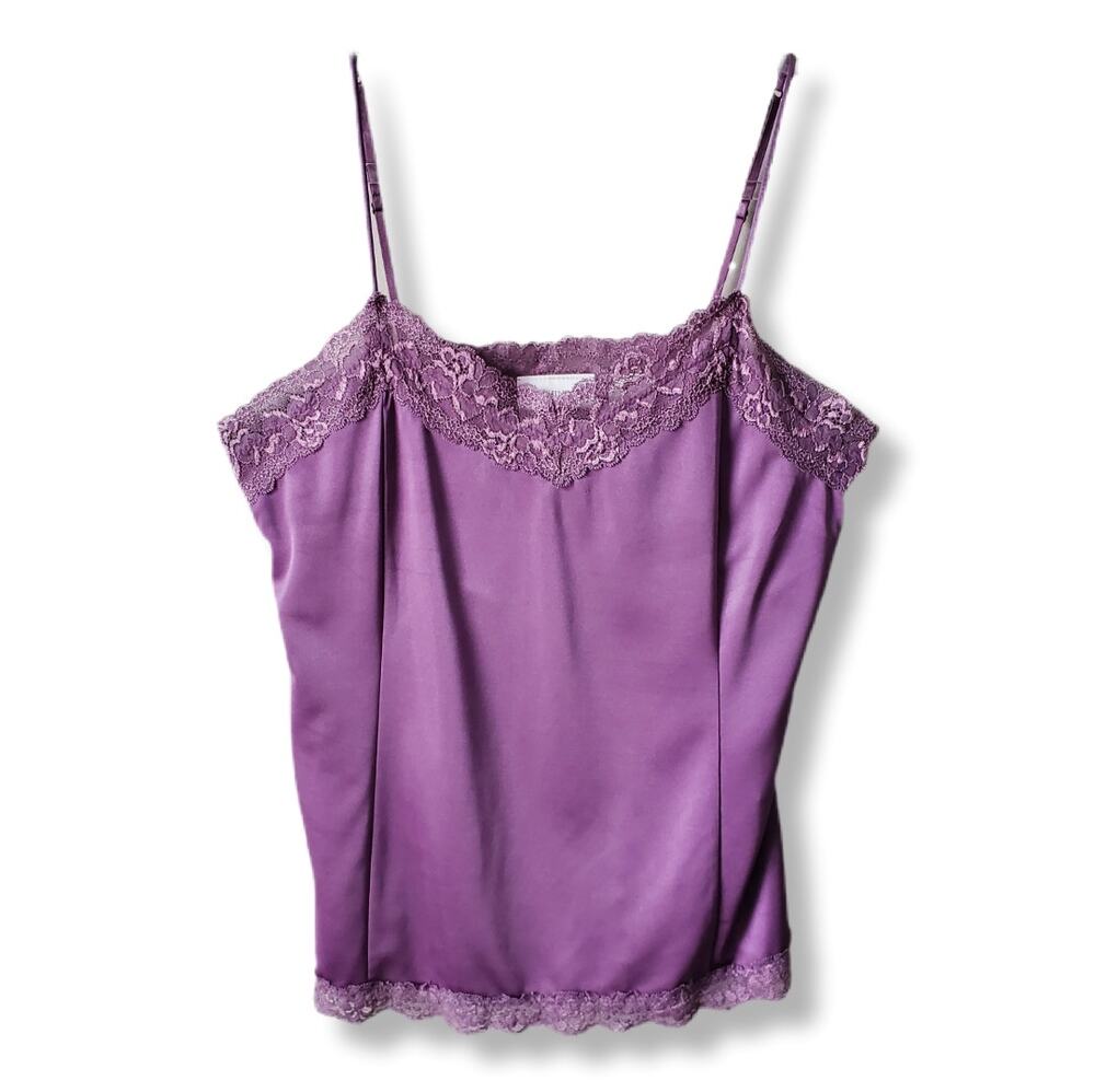 Vtg Y2K Purple Lace Camisole Shelf Bra Tank Top XL Stretch Layers Retro Fairy
